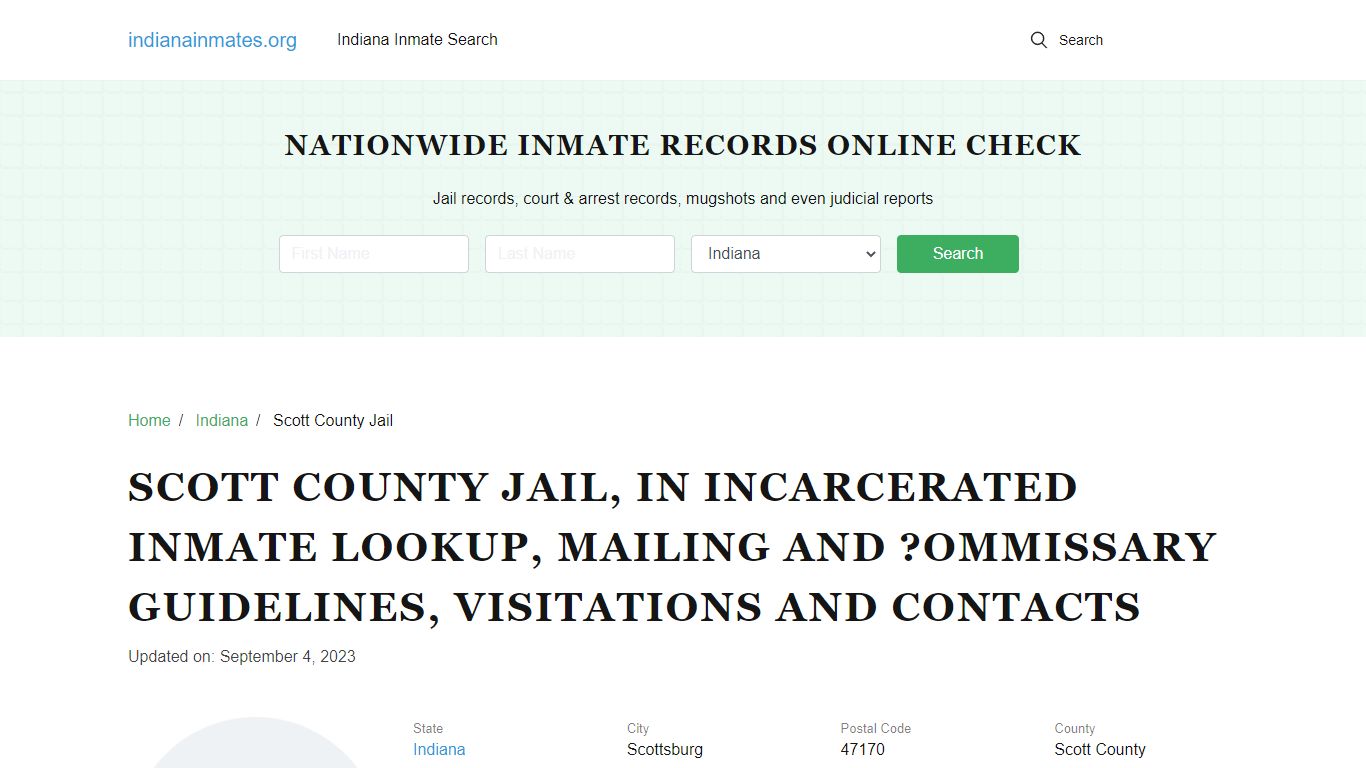 Scott County Jail, IN: Offender Locator, Visitation & Contact Info